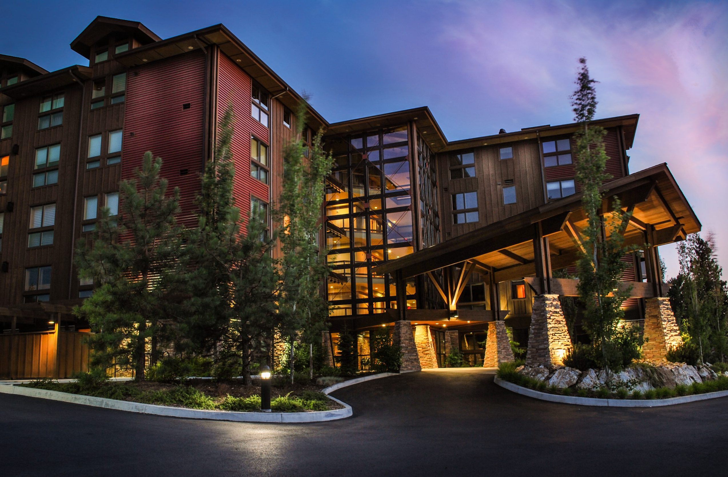 Ridgepointe is a luxury condo project located in the Sanders Beach neighborhood in Coeur d’Alene that features exposed beams, stonework, and a five-story entry atrium.