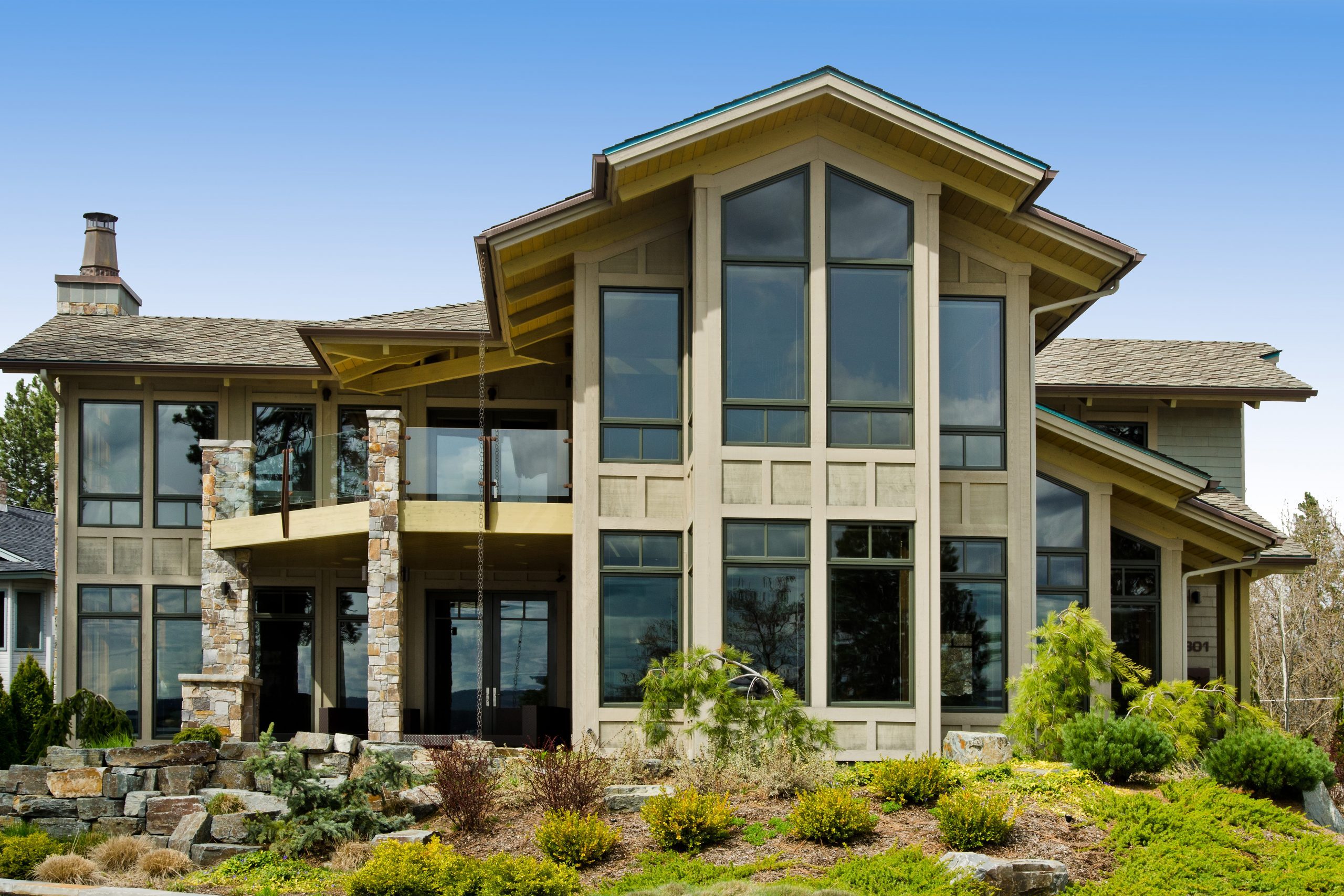 Fort Grounds Residence is a custom home located in downtown Coeur d'Alene, Idaho. The home features a multitude of windows capturing the views of Coeur d'Alene Lake just across the street.