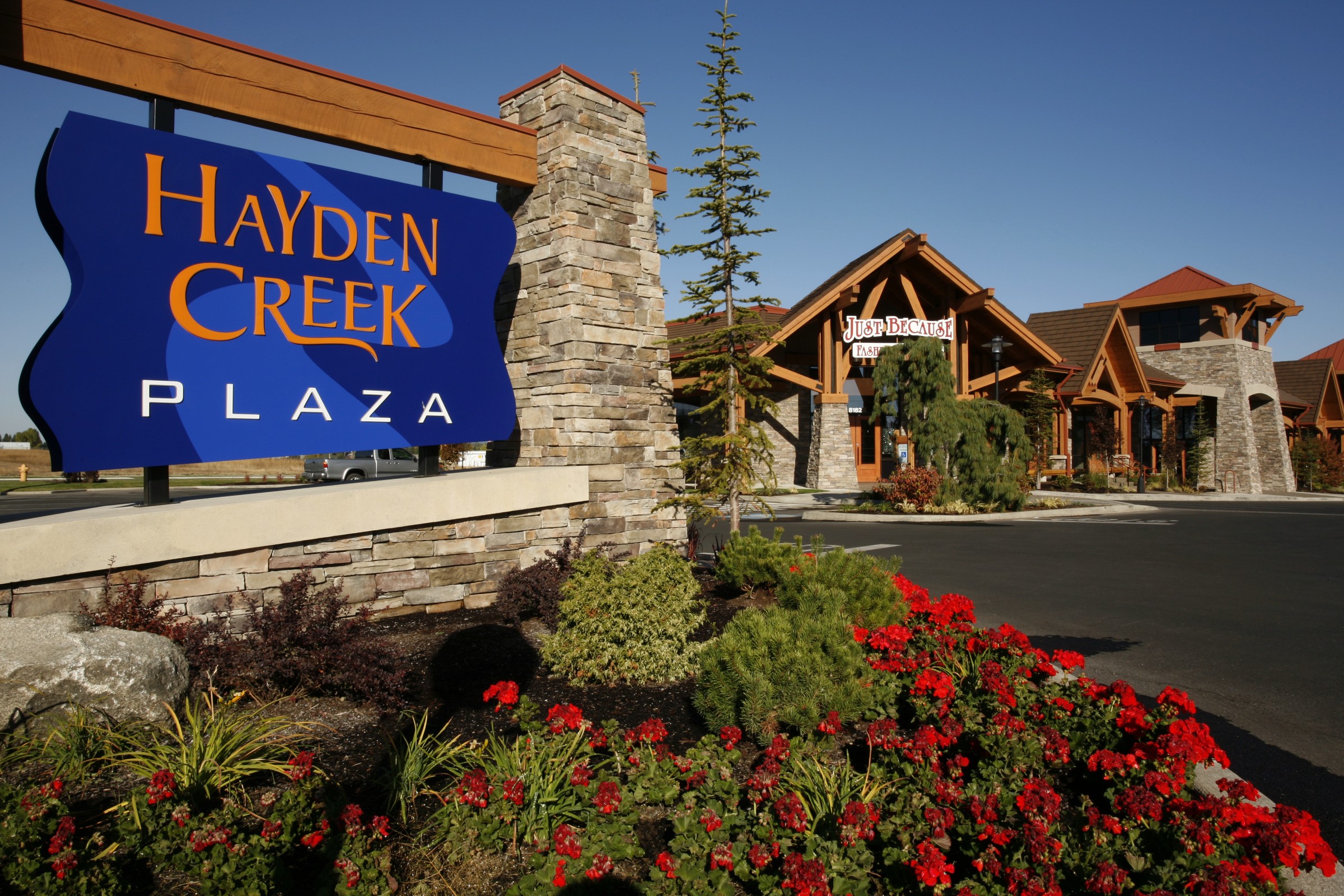 Hayden Creek Plaza is a multi-building retail shopping complex located in Hayden, Idaho that features the use of stone and wood timbers that compliment the regional vernacular.